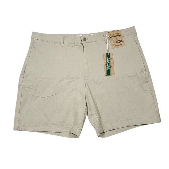 Tailor Vintage Greenwich Chino Shorts Stretch Khaki Linen Size 38 Beige Tan - Picture 1 of 8